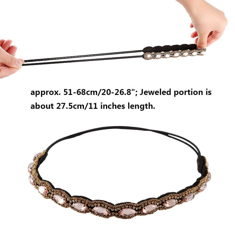 Teenitor 5pcs Hairbands for Women, 5 Rhinestone Beaded Headbands, Head Bands for Women's Hair Fashionable Handmade Crystal Beaded Elastic hairbands, 20-26.8"(51-68cm), 1 Count (Pack of 5), HAIRBAND - Image 3